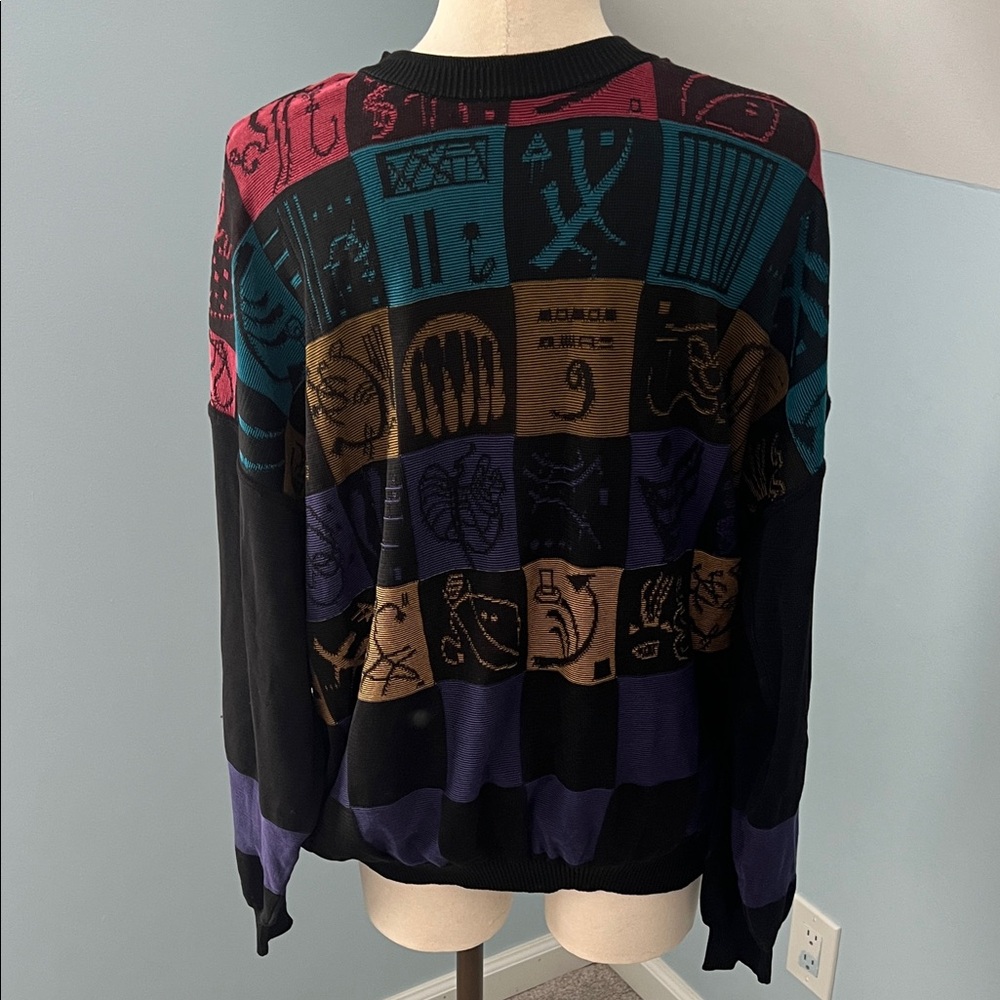 Vittorio Men's Sweater with Graphic Design in Black, Red, and Blue